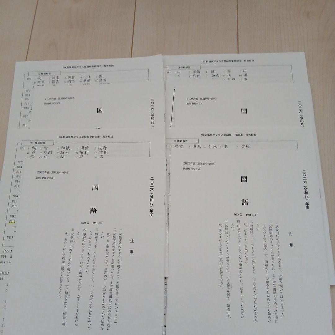 25年度NN駒場東邦夏季集中特訓と問題冊子とそっくりテスト
