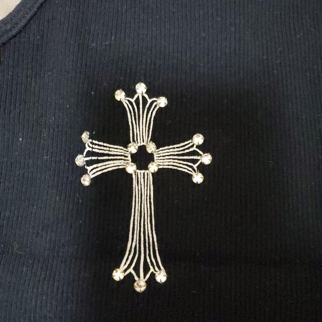 bibiCHROME HEARTSブラッククロス　ビジュー付 タンクトップ