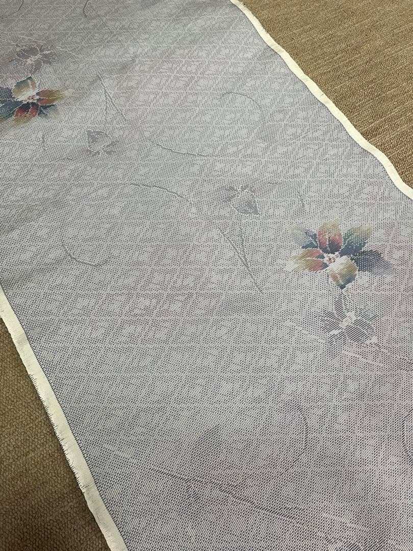 大島紬　都喜ヱ門　薄紫色 花柄 絹 着物反物 約12m 白大島