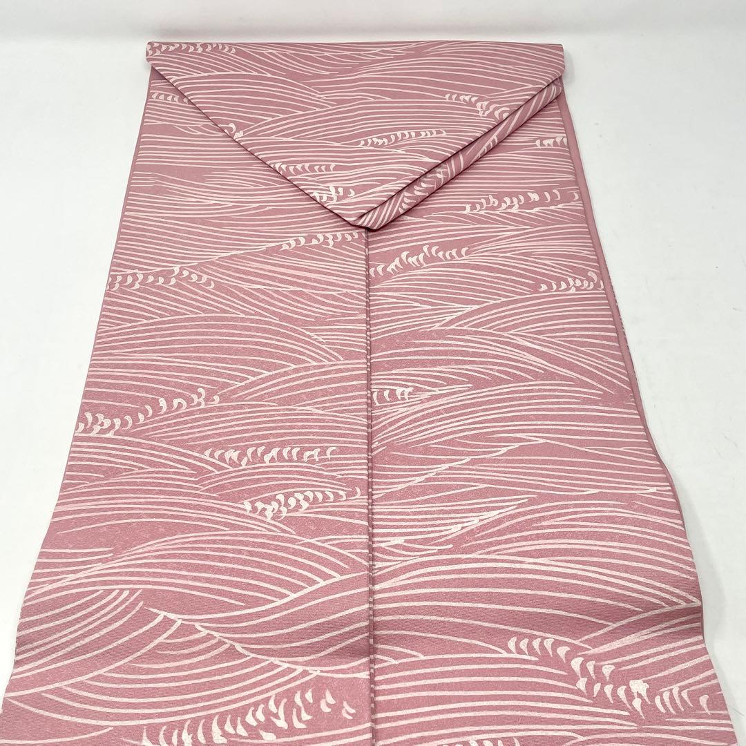 ［ 名古屋帯 ］正絹　ピンク　桜色　波　街着　着物　カジュアル　小紋