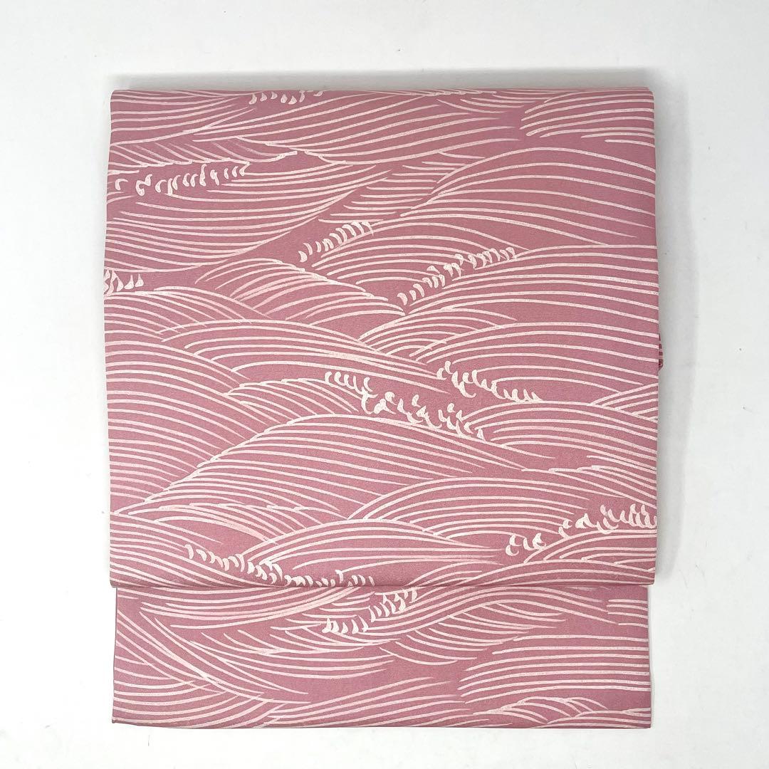 ［ 名古屋帯 ］正絹　ピンク　桜色　波　街着　着物　カジュアル　小紋