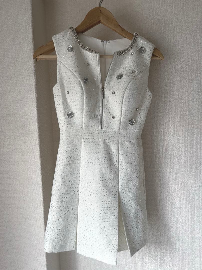 JEWELS ジップアップフラワースパンコールツイードミニドレス　キャバドレス