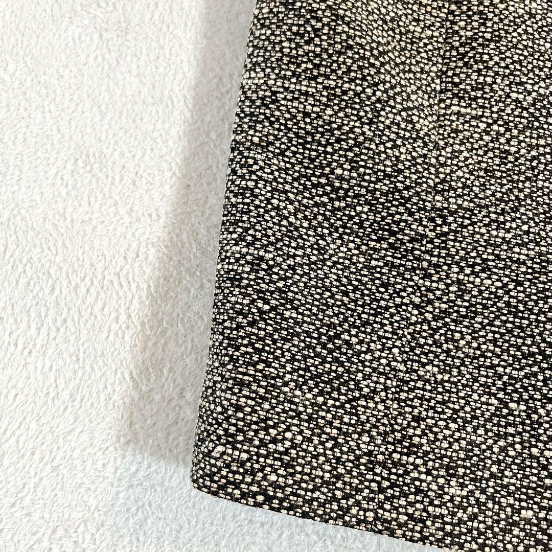 ★EPOCA★ツイードノーカラー ロングコート7分袖 ジップ 黒×ベージュ 38