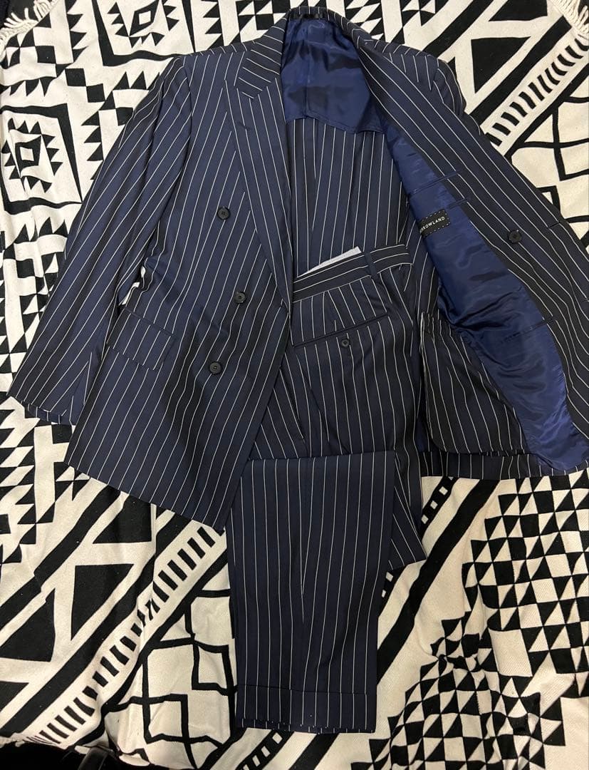 【極美品】トゥモローランド × アリストン ダブルスーツ 46 M 紺ストライプ