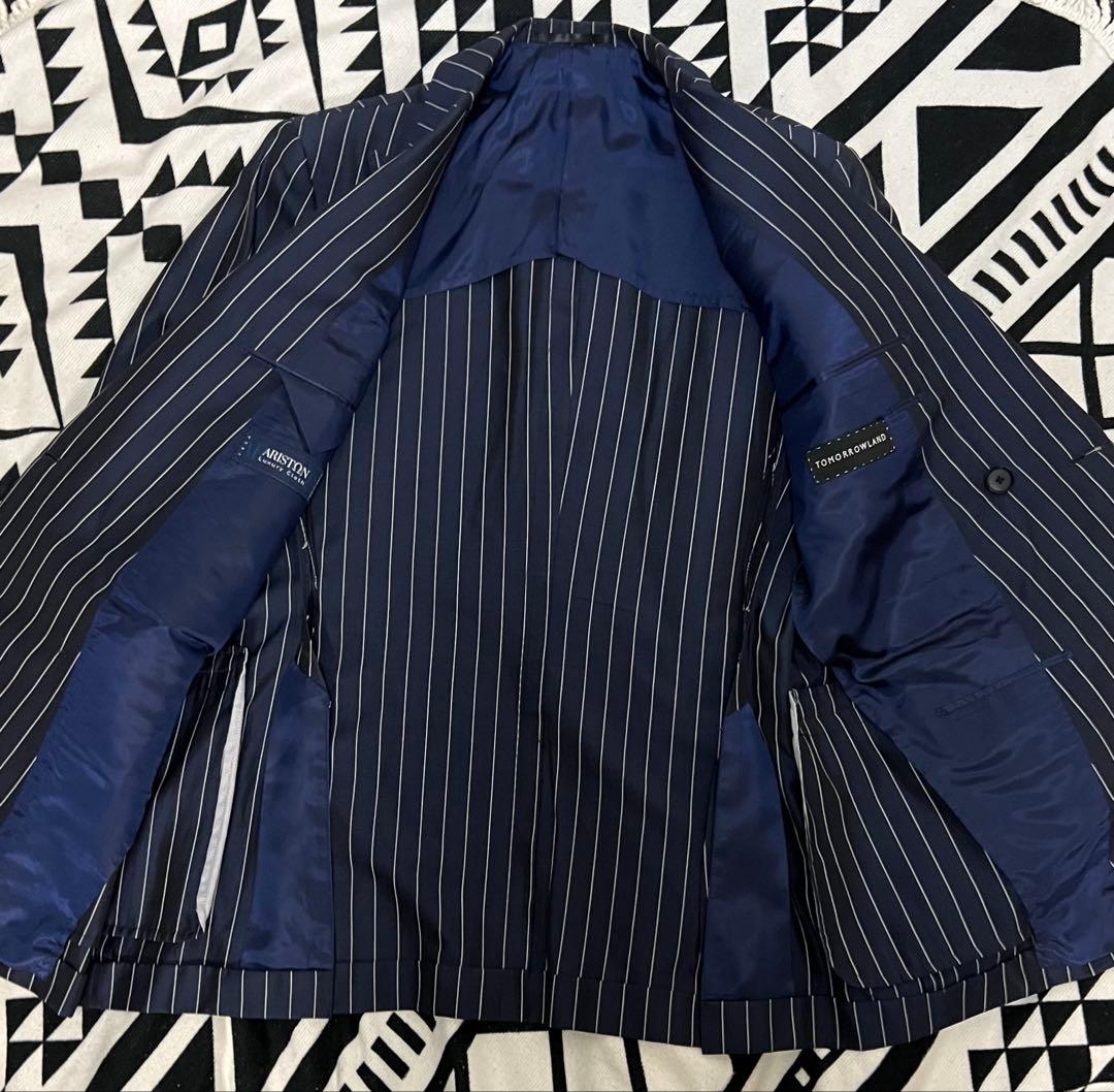 【極美品】トゥモローランド × アリストン ダブルスーツ 46 M 紺ストライプ