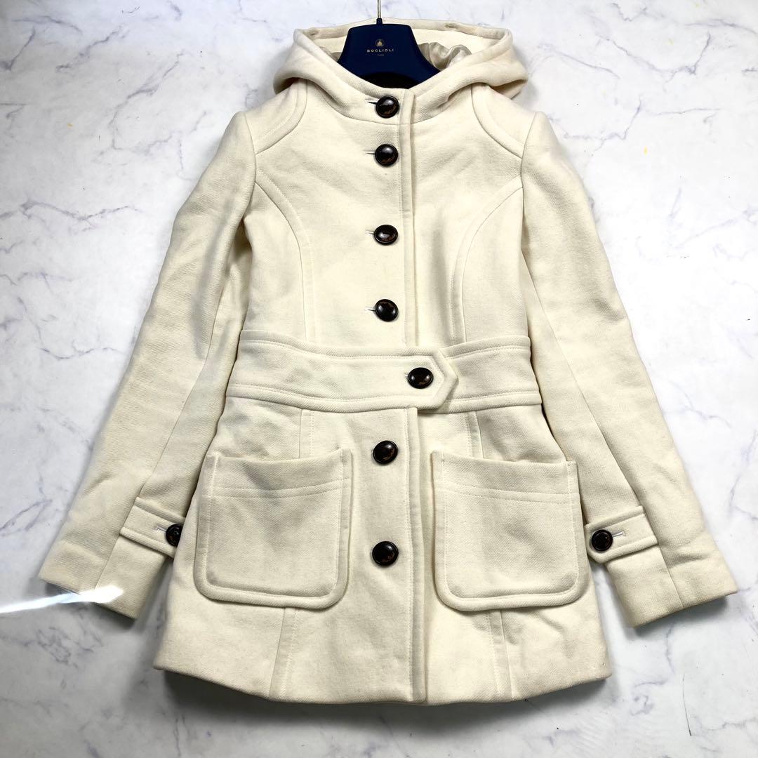 バーバリーブルーレーベル　アンゴラ　カシミヤ　フーデットコート　ノバチェック