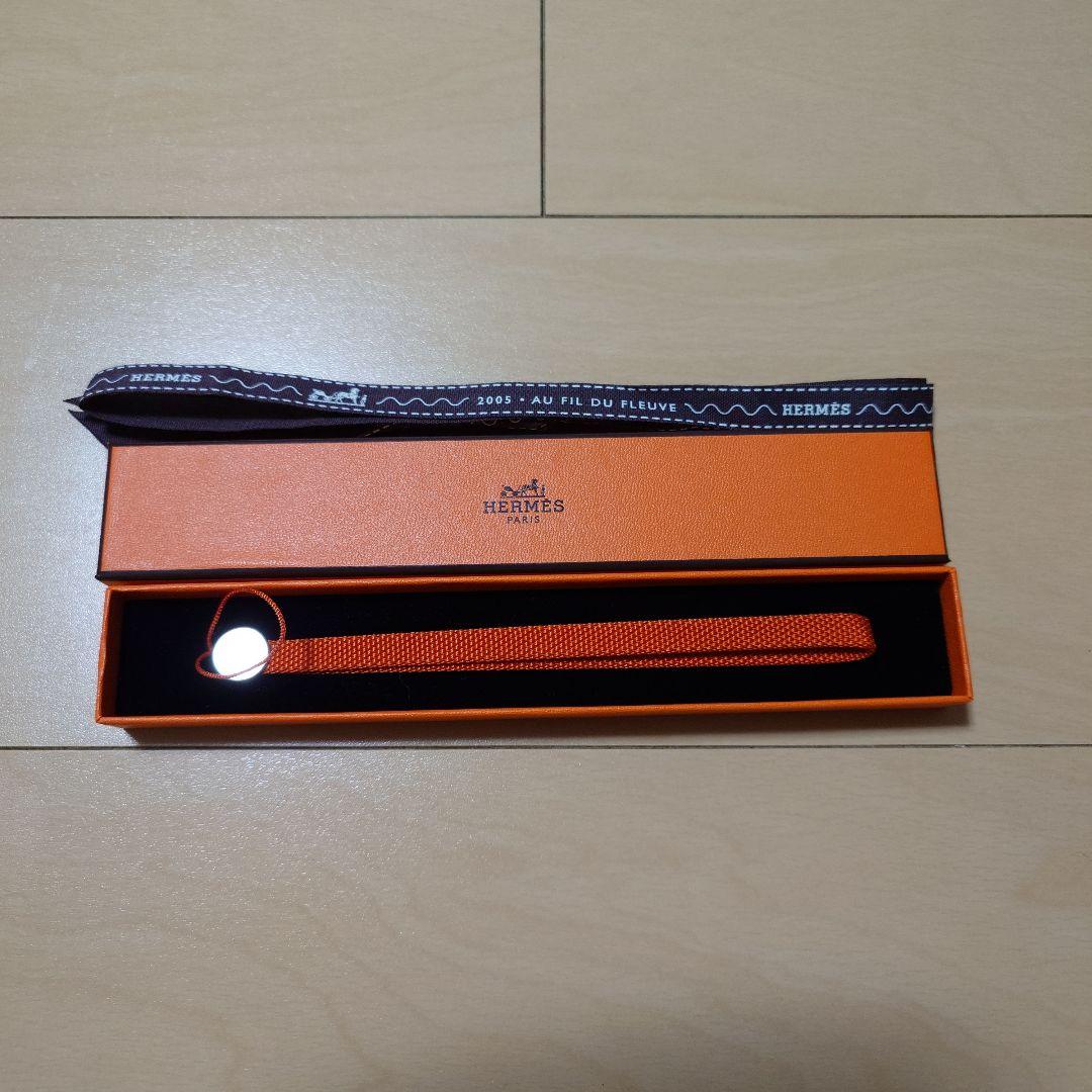 【エルメス】2005　ストラップ　オレンジ　シルバー　箱リボン袋付　キーホルダー