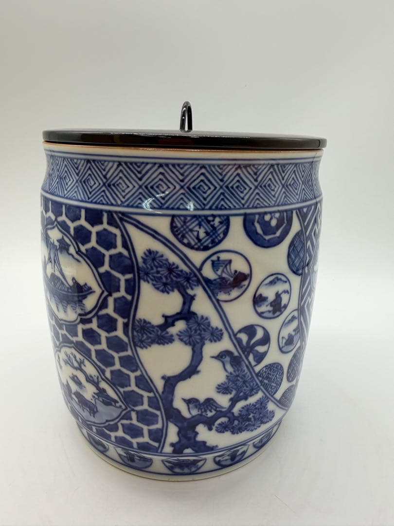 手塚充　水指　染付祥瑞写　久田宗匠書付　共箱　茶道具