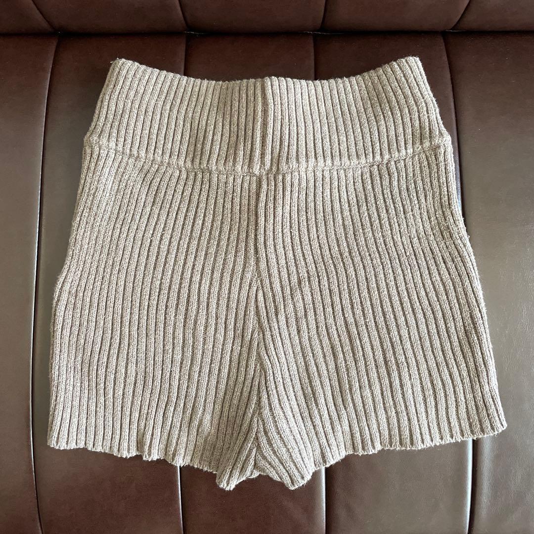 juemi ニット ショーパン リブ編み ベージュ ブラウン ショートパンツ