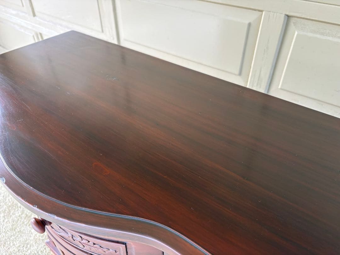 アンティーク調 木彫りコンソールキャビネット サイドボード 飾り棚