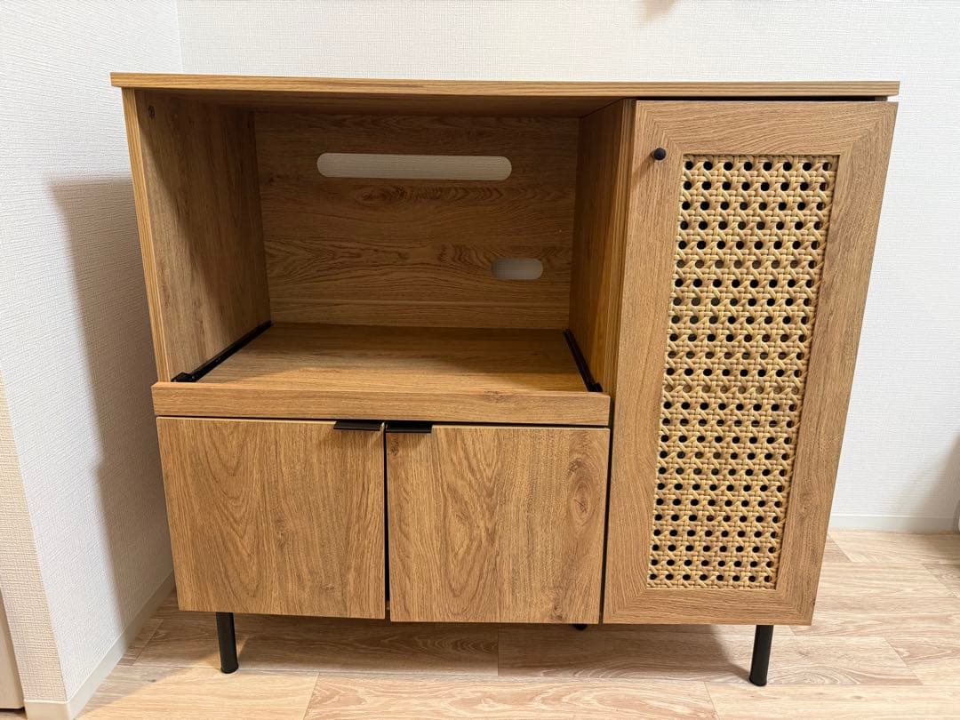 【12月28日までの出品】LOWYA キッチンカウンター　幅90 ラタン調