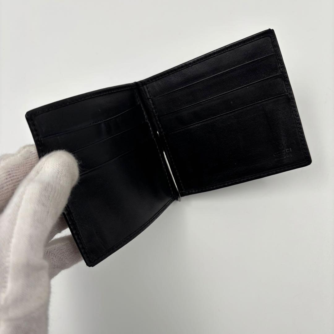 希少✨　GUCCI グッチ　マネークリップ GG シマレザー 二つ折り ブラック