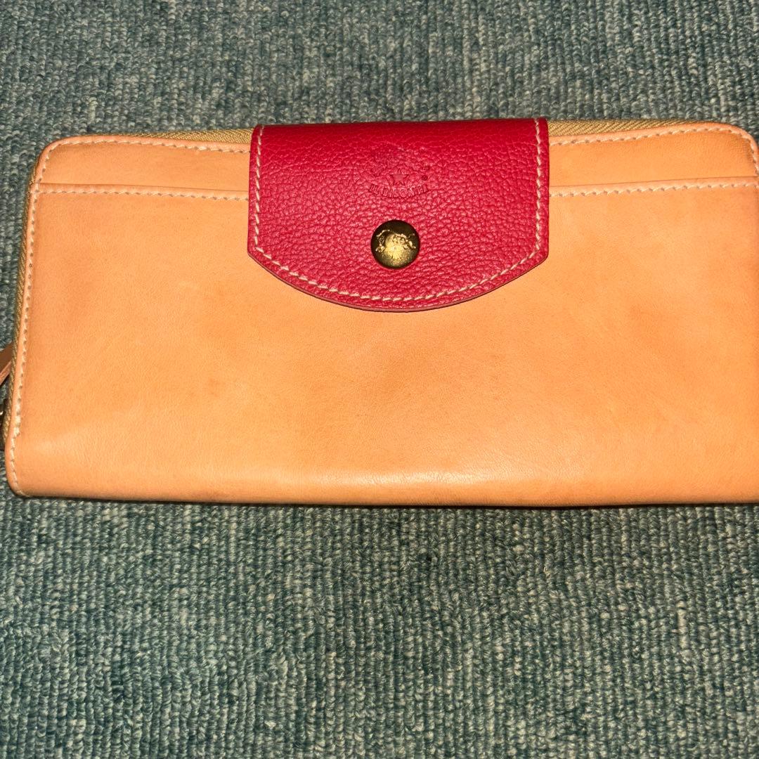 イルビゾンテ　レザー製二つ折り財布 ベージュと赤