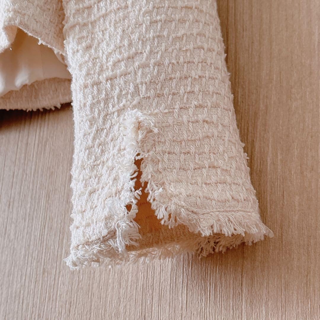 【1200】アナイ　ツイードノーカラージャケット　アイボリー 36 フォーマル