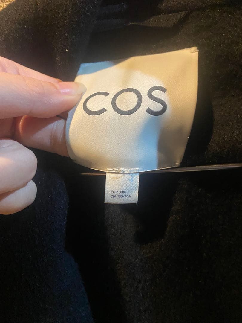 COS ブラック ダブルフェイスウールピーコート