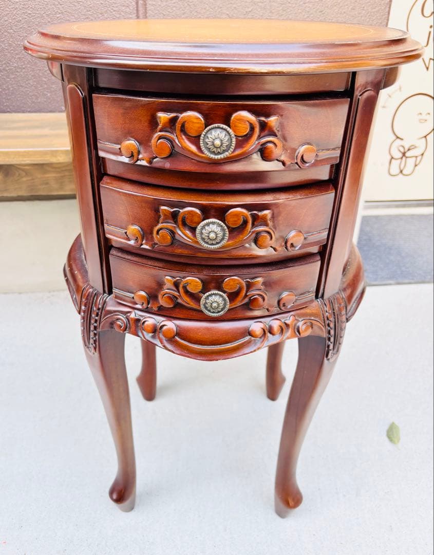 コモ アンティーク調 ラウンドチェスト3段チェスト 猫脚 収納