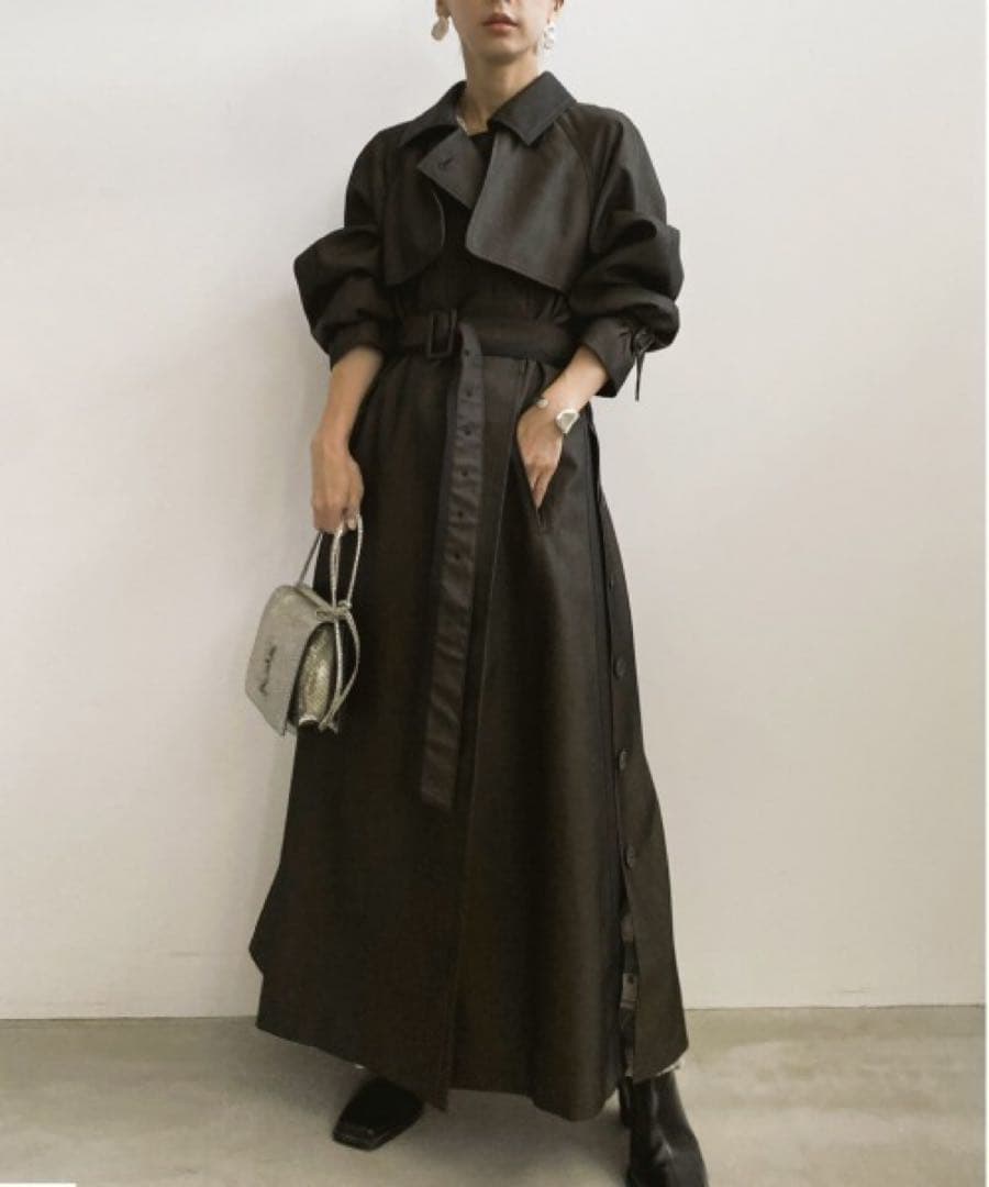 AMERI アメリ　MINIMAL FLARE LONG TRENCH COAT
