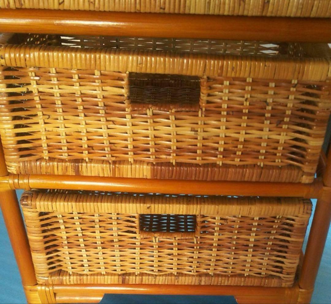 ラタン 籐 ４段チェスト アンティーク 棚 ヴィンテージ