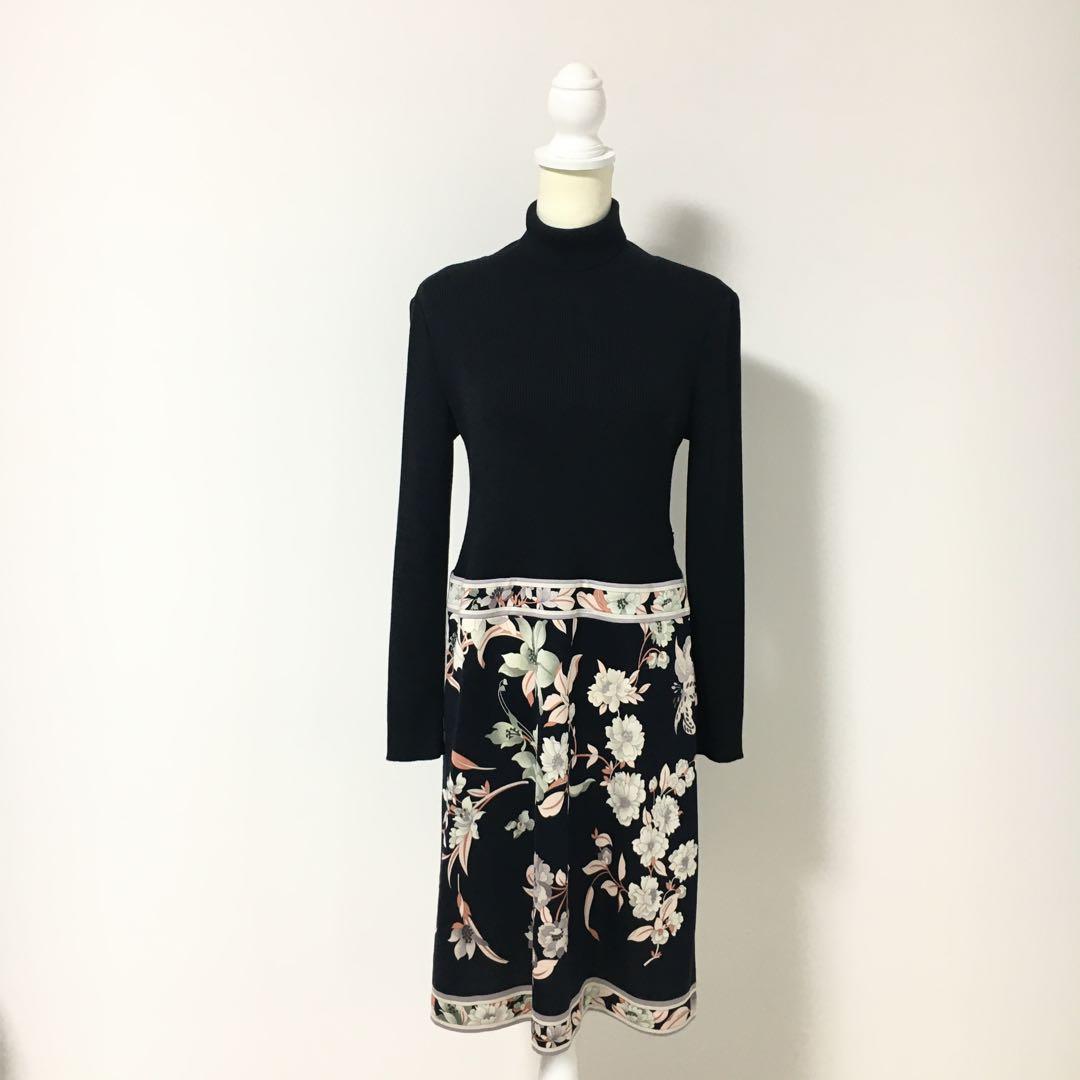 新品同様　LEONARD レオナール　ウール　ニットハイネック　ワンピース　42