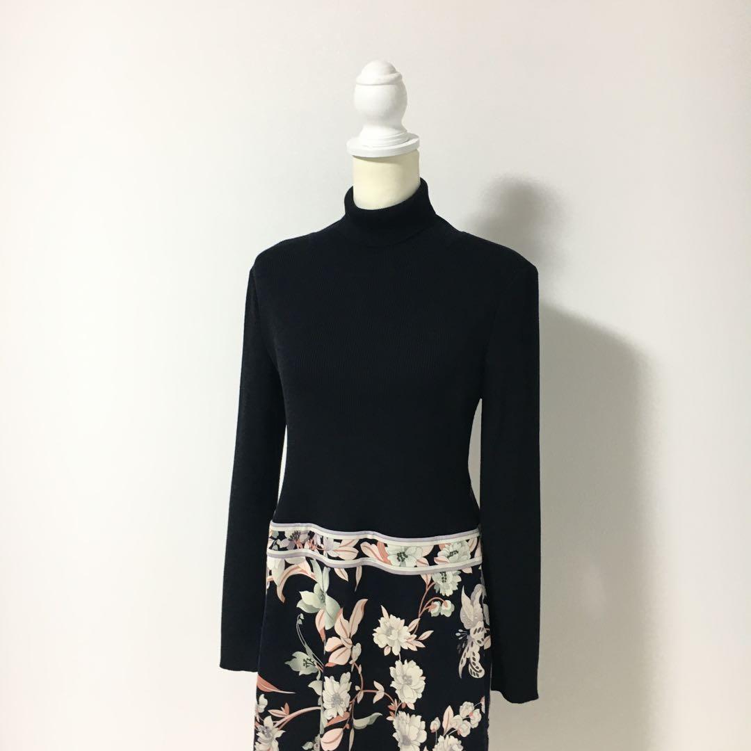 新品同様　LEONARD レオナール　ウール　ニットハイネック　ワンピース　42