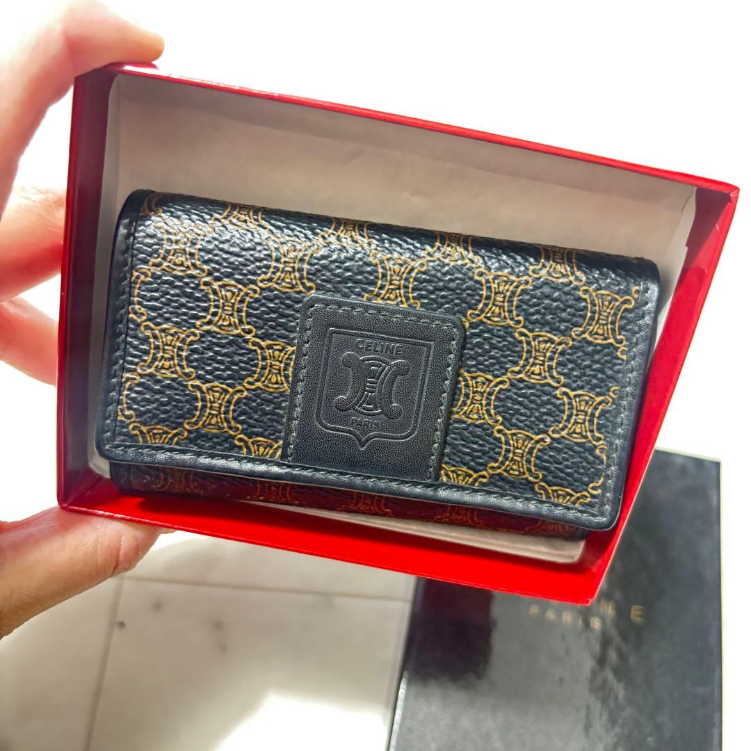 CELINE ネイビー レザー キーケース　トリオンフ