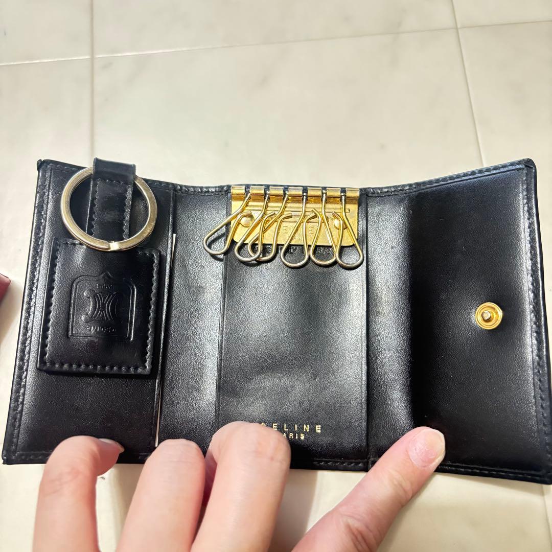 CELINE ネイビー レザー キーケース　トリオンフ