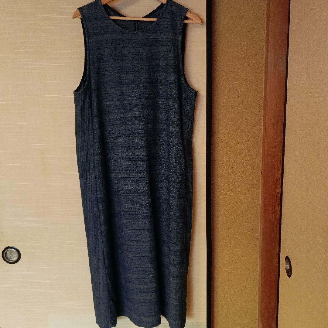 郡言堂　ジャンパースカート(逆スラブ藍染刺し子織り）