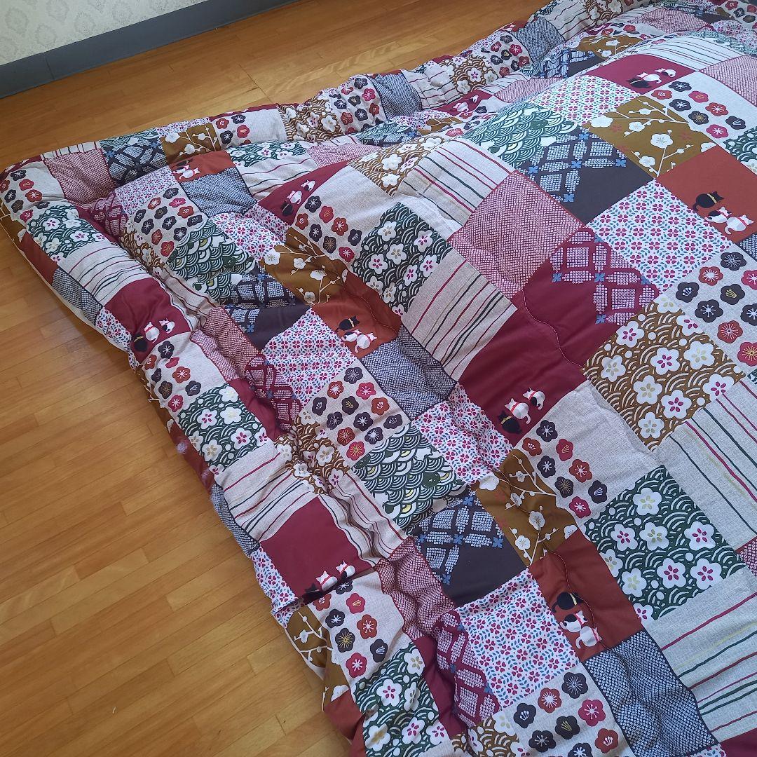 暖 ソフトタッチ 綿100％ 大判長方形 厚掛 こたつ掛布団 日本製 和猫