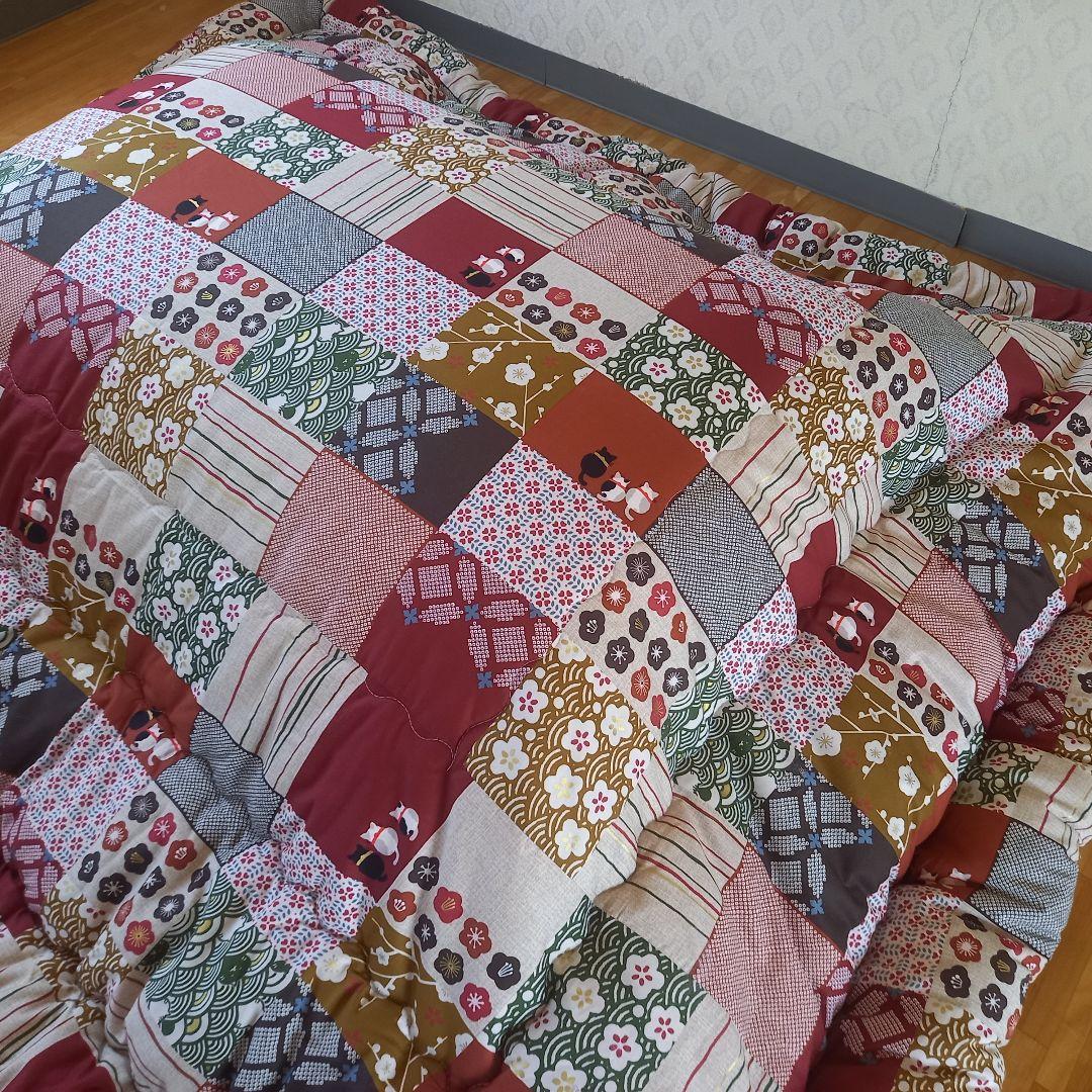 暖 ソフトタッチ 綿100％ 大判長方形 厚掛 こたつ掛布団 日本製 和猫