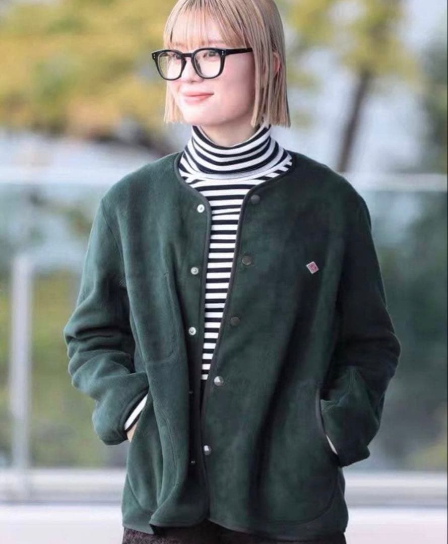 DANTON フリースノーカラージャケット　グリーン　サイズ36