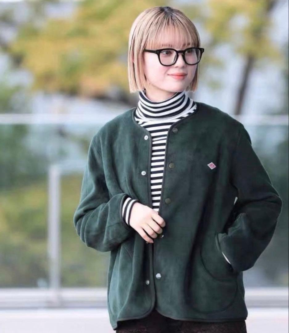 DANTON フリースノーカラージャケット　グリーン　サイズ36