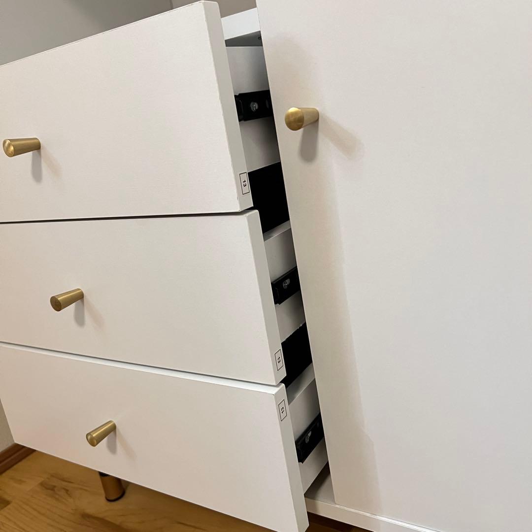 LOWYA サイドキャビネット サイドボード ホワイト×ゴールド