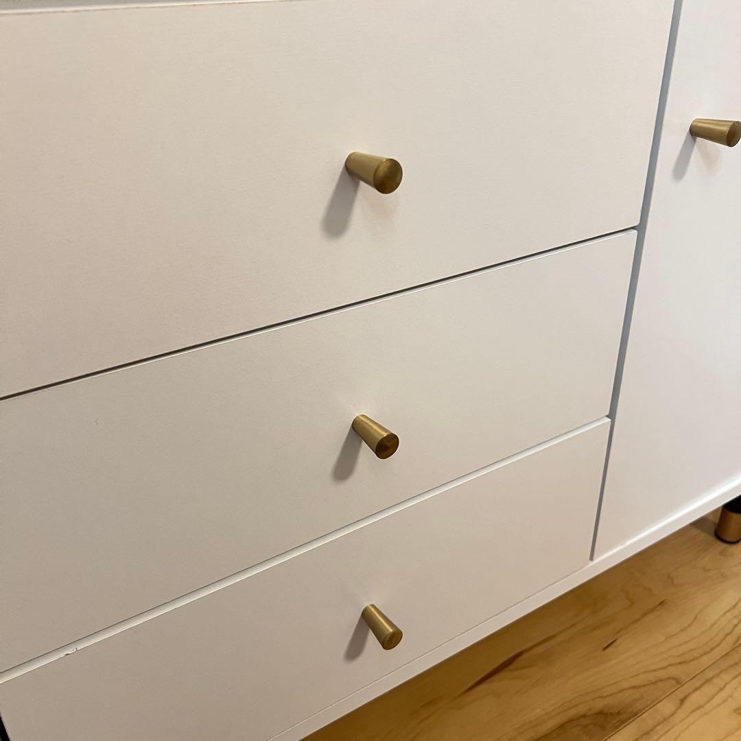 LOWYA サイドキャビネット サイドボード ホワイト×ゴールド