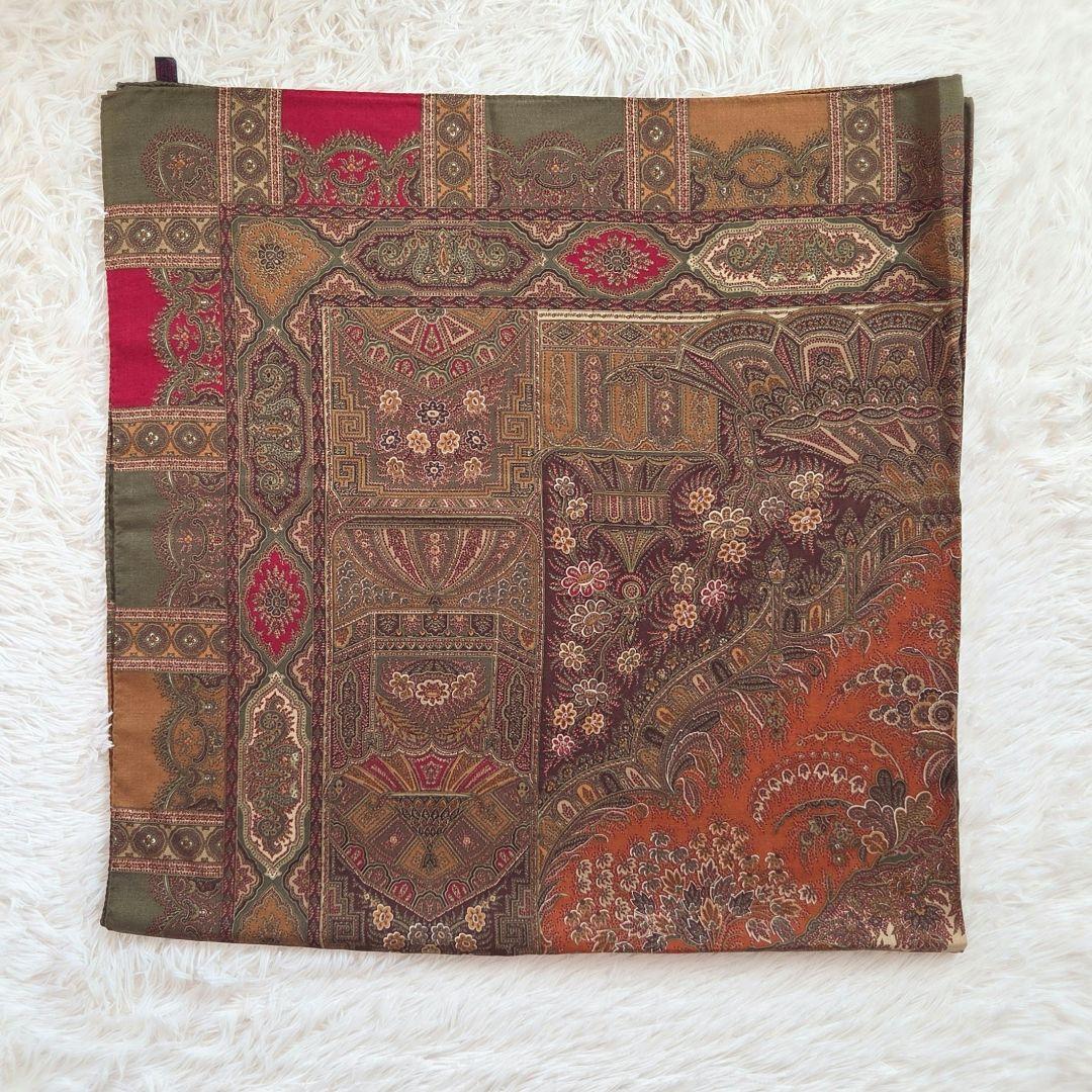 ETRO エトロ 大判 ストール ウール×シルク 正方形 e