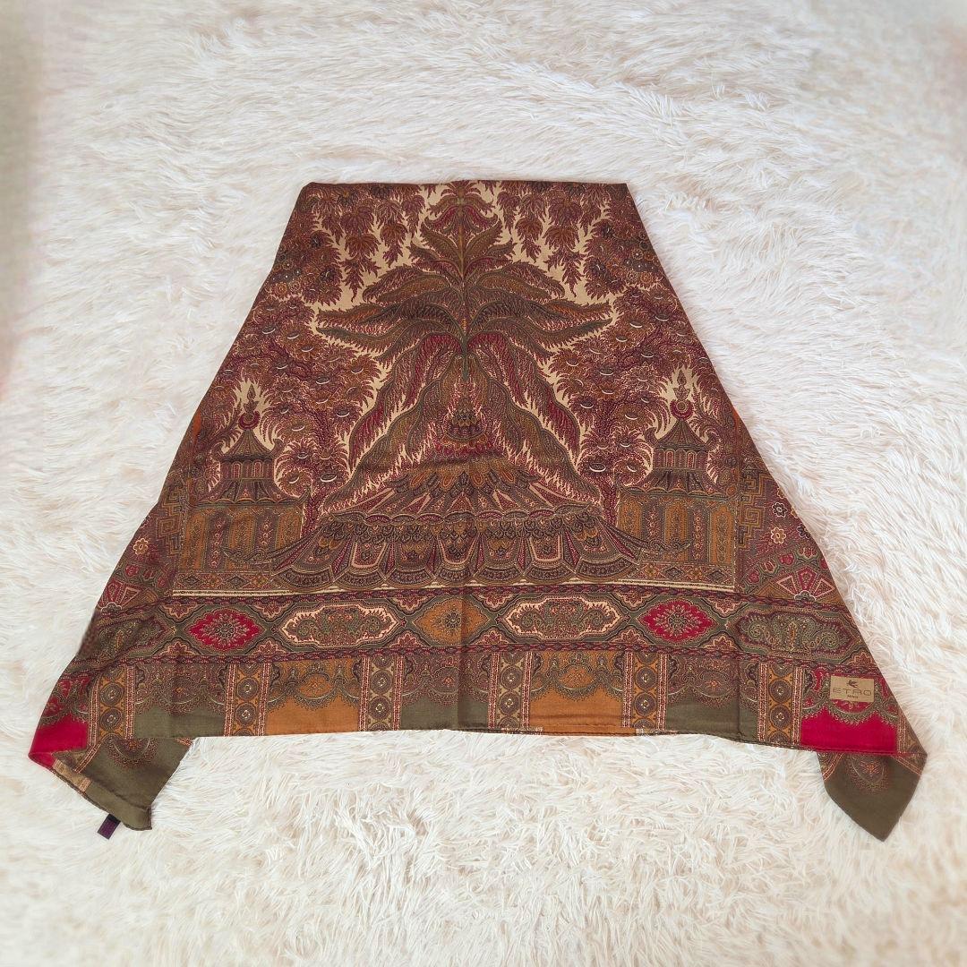 ETRO エトロ 大判 ストール ウール×シルク 正方形 e