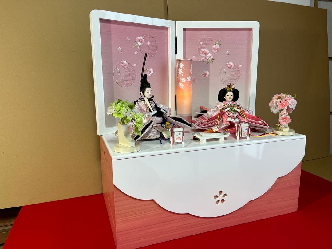 収納式親王飾り　白桜　セット