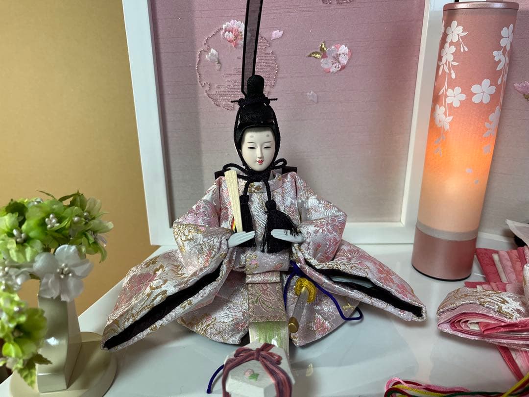 収納式親王飾り　白桜　セット