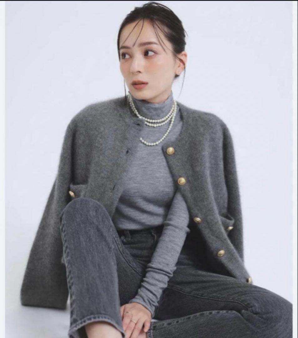 【値下げ不可】anuans ラクーンブレンドノーカラーニットジャケット　グレー