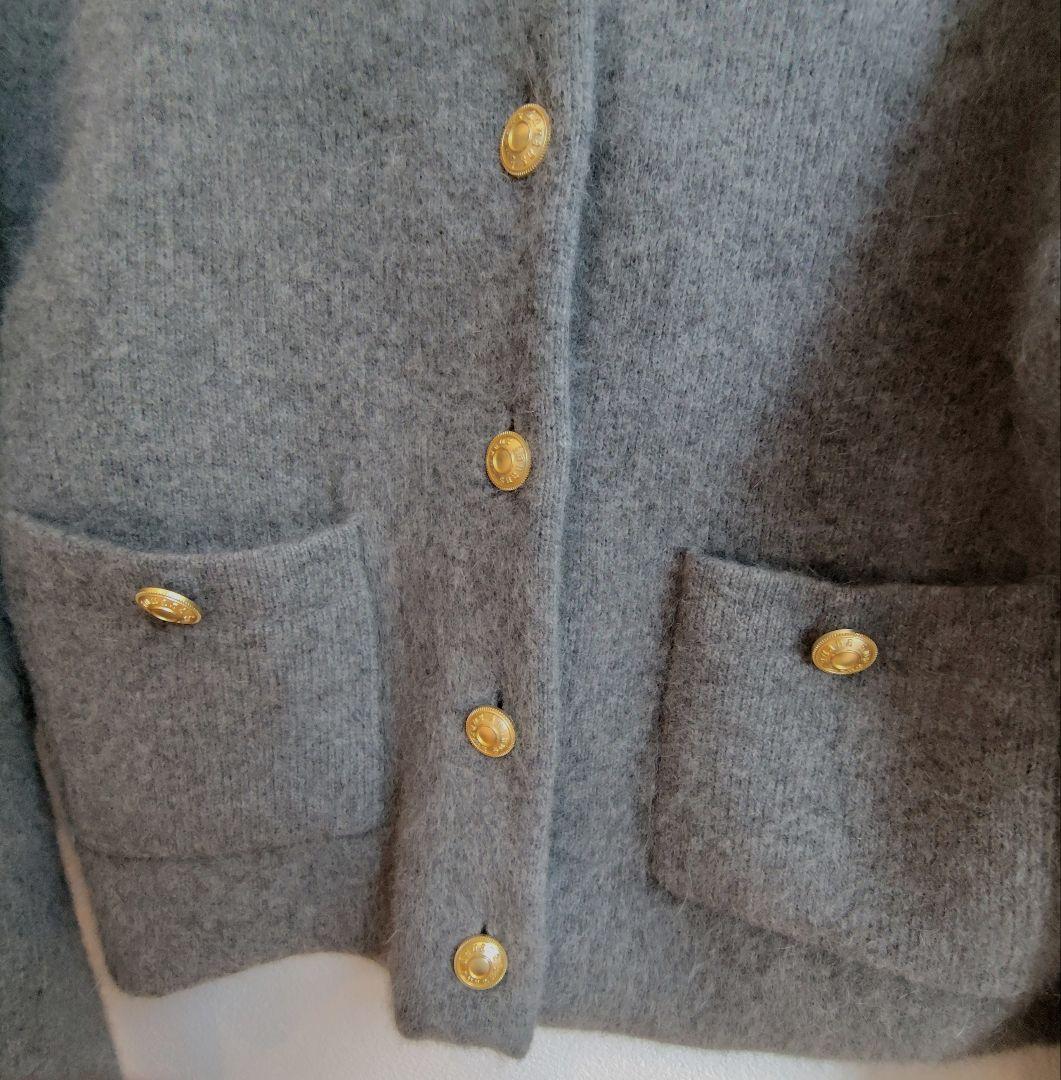 【値下げ不可】anuans ラクーンブレンドノーカラーニットジャケット　グレー