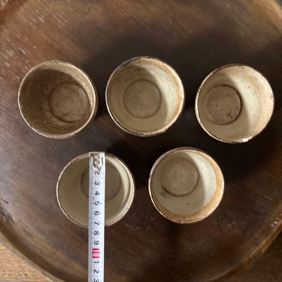 絵瀬戸猪口5点　御深井焼　猪口　美濃　酒盃　骨董　アンティーク　古道具　検:李朝
