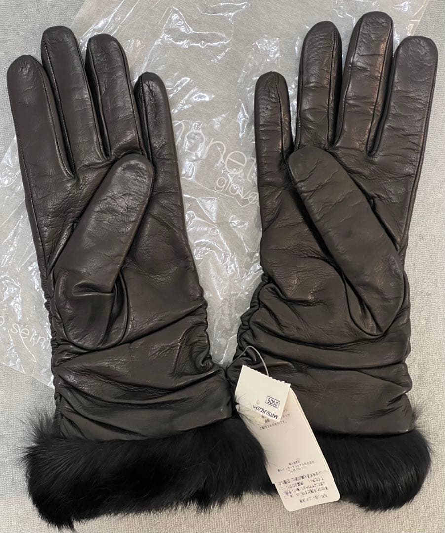 新品タグ付き サルモネータ Sermoneta ブラックレザー 裏カシミヤ 7