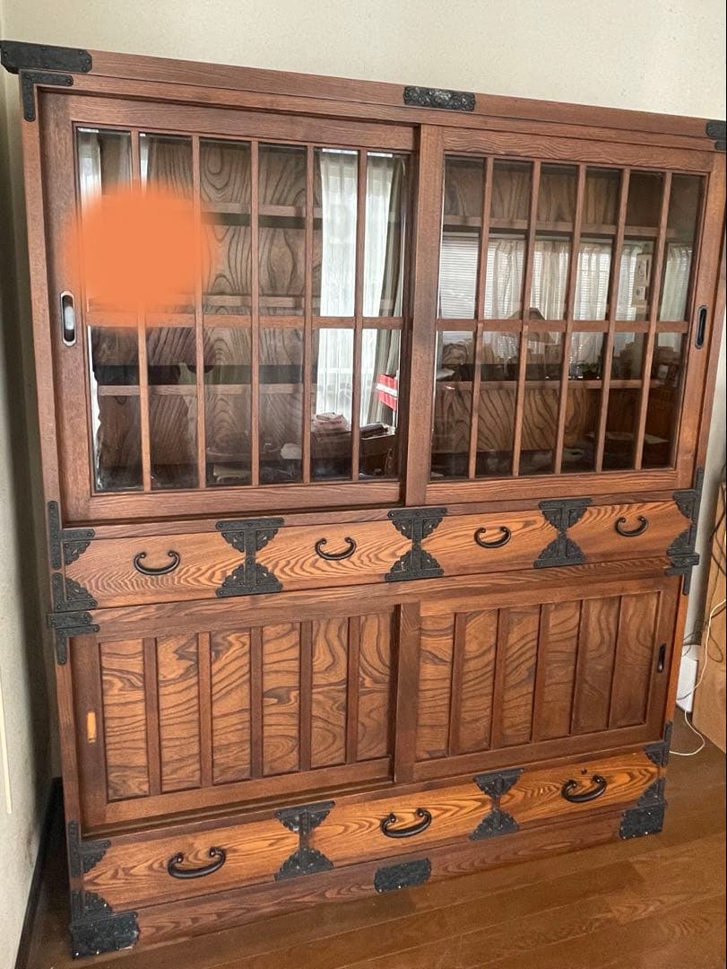 破格送料無料 アンティーク/水屋箪笥/食器棚/ガラス棚/ダイニングボード