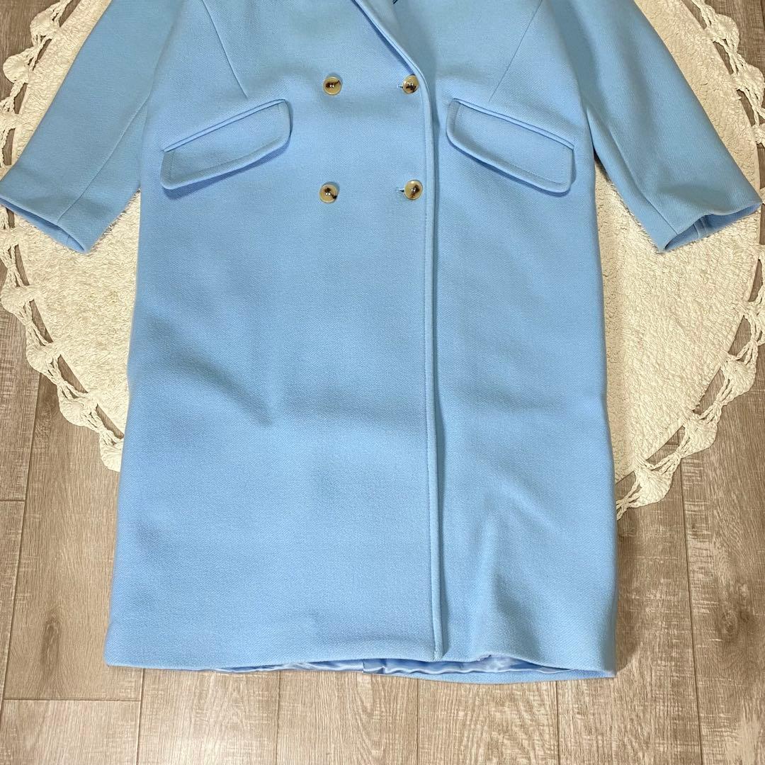 ZARA ザラ マンテコ ダブルロングコート ウール Mサイズ ライトブルー
