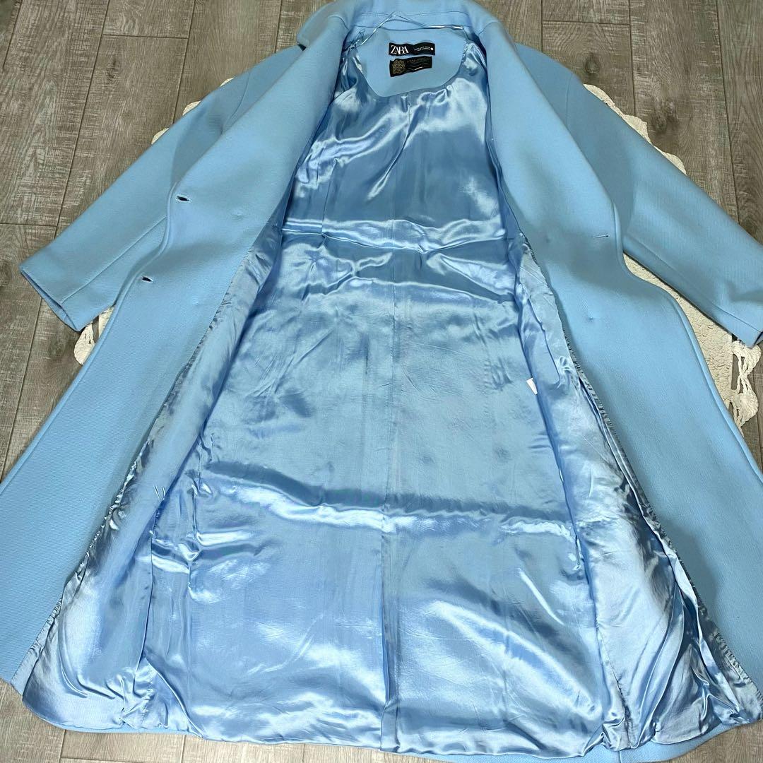 ZARA ザラ マンテコ ダブルロングコート ウール Mサイズ ライトブルー