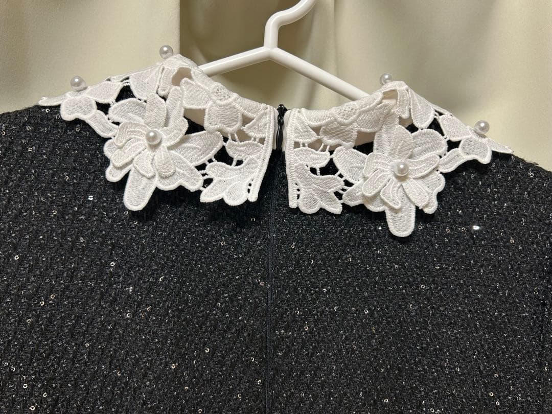 【LEJA】花柄レースカラースパンコール刺繍Aラインフレアドレスワンピース