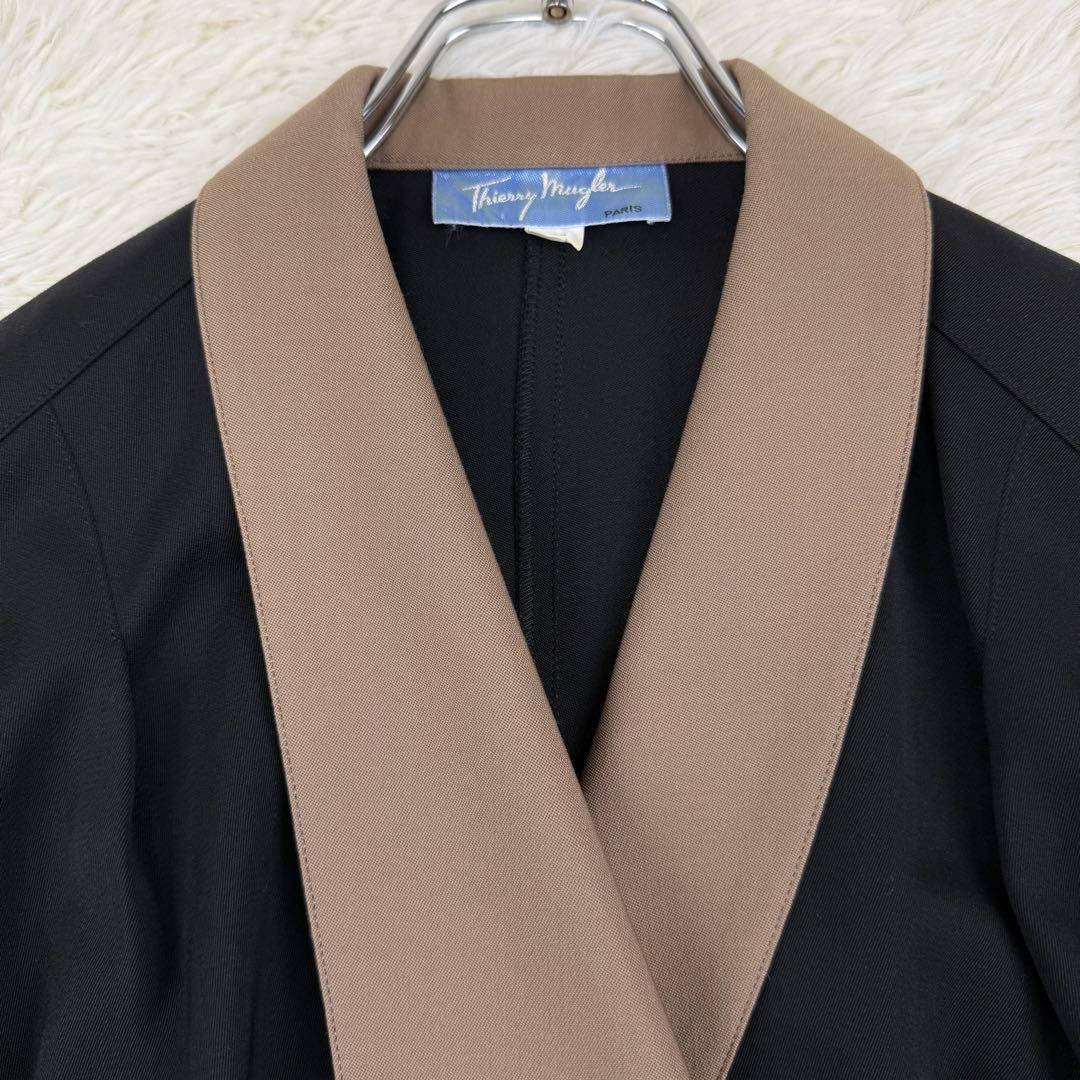 美品 ティエリーミュグレー オールド コート ウールギャバジン ワンピース 黒