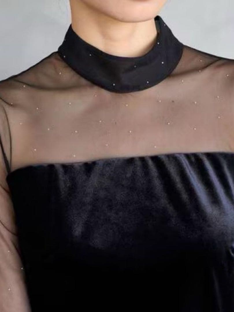 【新品未使用】SNIDEL♡シアードッキングベロアドレス　ブラック 1サイズ