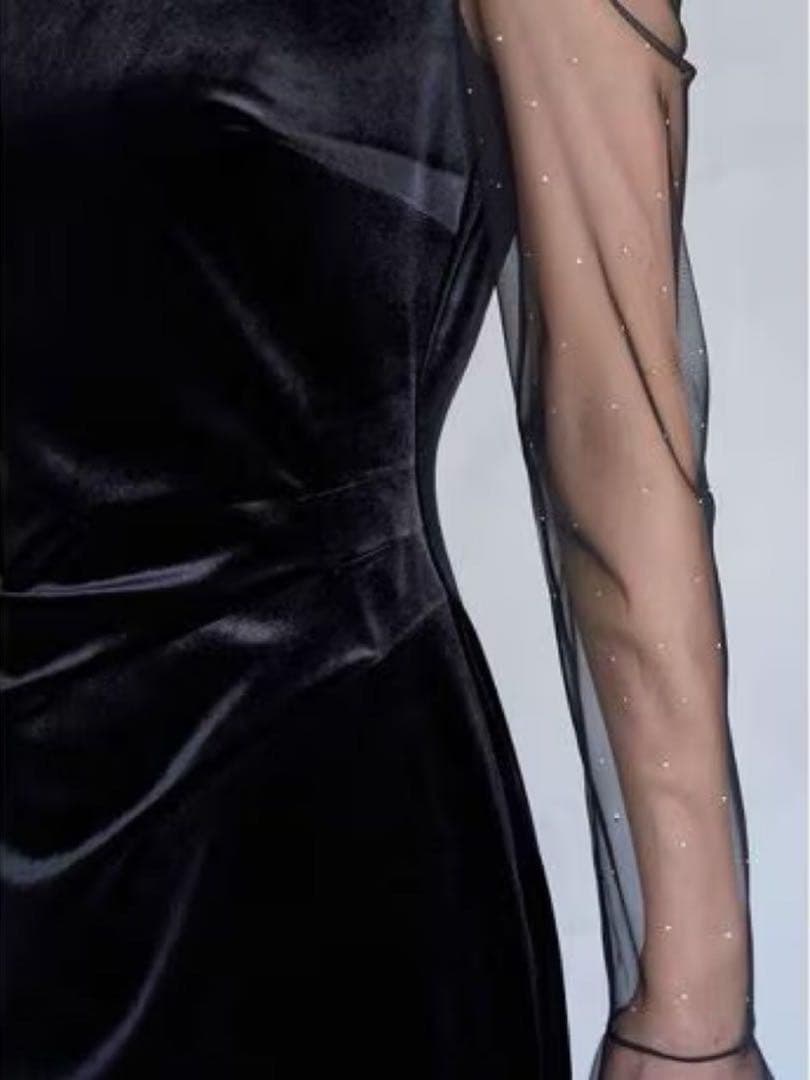 【新品未使用】SNIDEL♡シアードッキングベロアドレス　ブラック 1サイズ