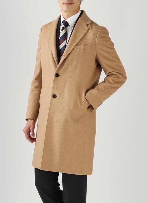 ヒルトン 洋服の青山 キャメル素材 チェスターコート サイズS 新品 ベージュ