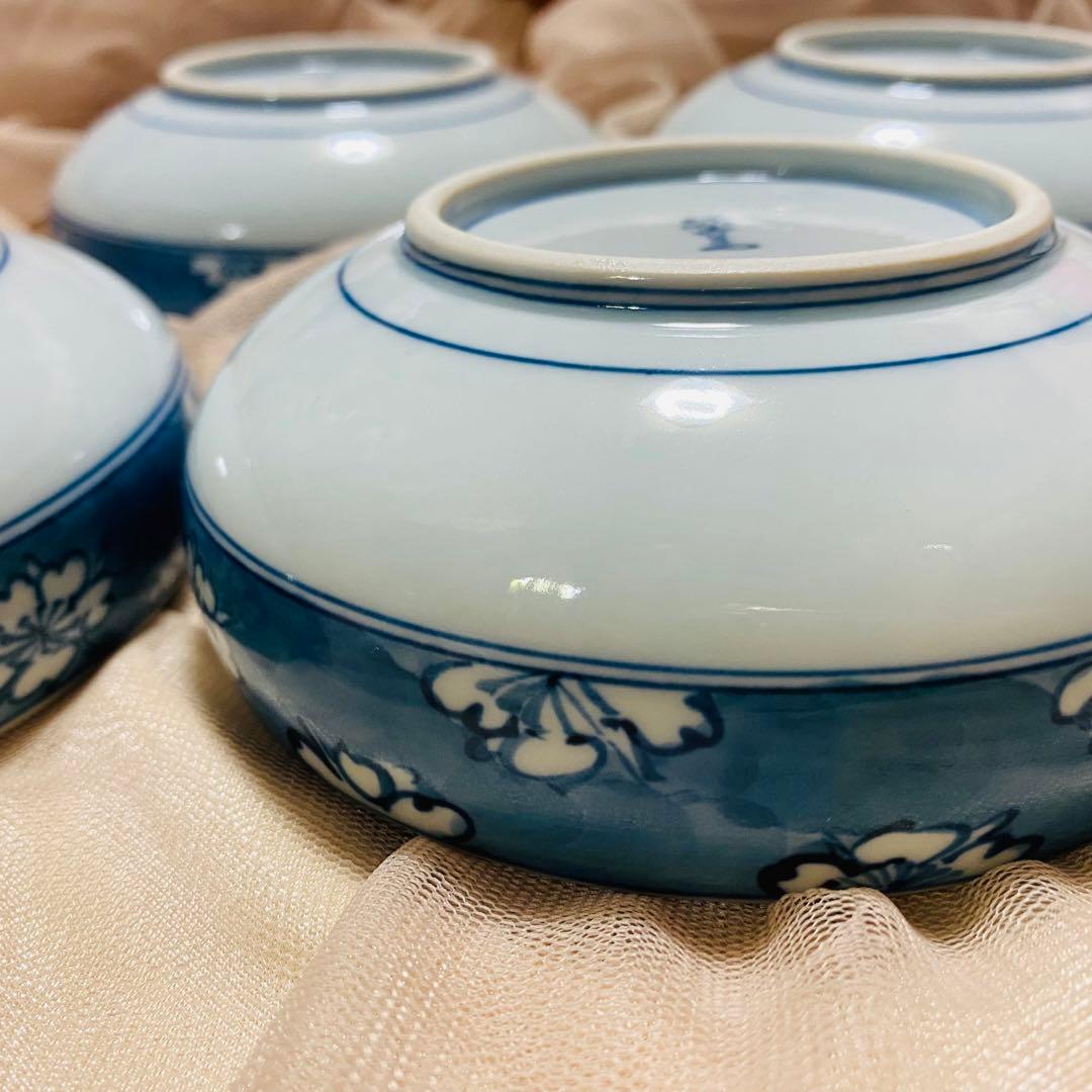 源右衛門窯 染付魚花文皿 5枚 魚花紋 中皿 中鉢 白 青 古伊万里 お正月に